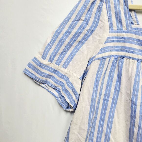 Linen Blend Cottagecore ‎ Top Blue White Stripe Medium - Picture 3 of 10